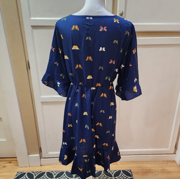 SHEIN Women's Butterfly Print, Flounce Sleeve, Hem Knot Front Dress NWOT - Picture 8 of 14